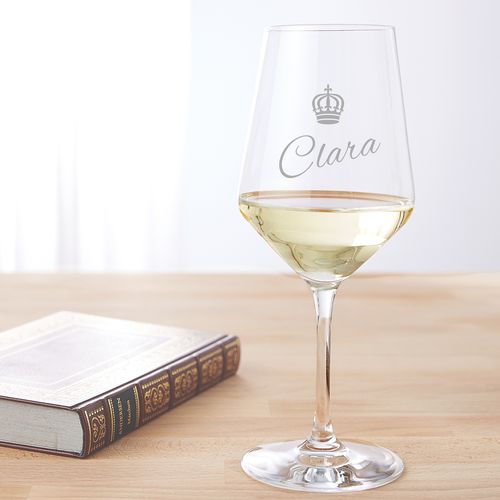 Verre � vin blanc avec gravure � couronne de reine 