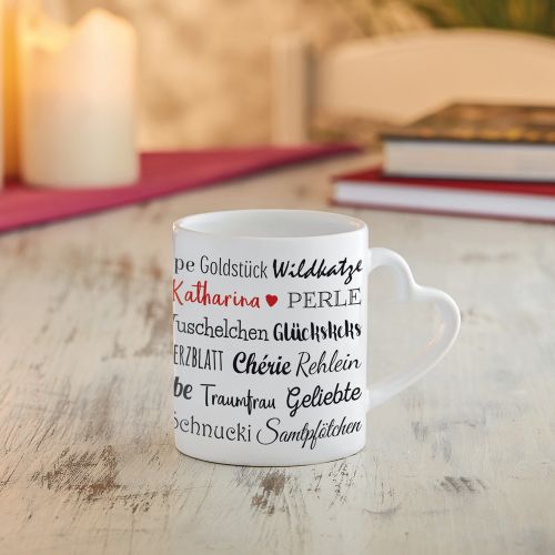 Personalisierte Herz Henkeltasse - Kosenamen Frau