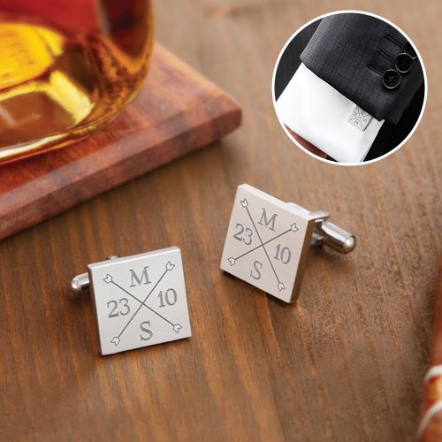ManschettenknÃ¶pfe silber zur Hochzeit - eckig - Monogramm