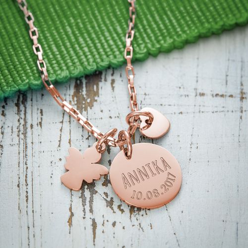 Runder KettenanhÃ€nger Rosegold mit Charms - Name