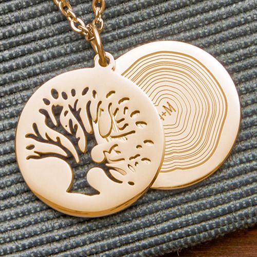 KettenanhÃ€nger Gold - Baum und Jahresringe mit Initialen