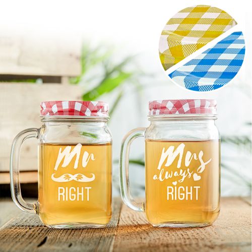 GlÃ€ser mit Deckel und Strohhalm Set - Mr and Mrs Right
