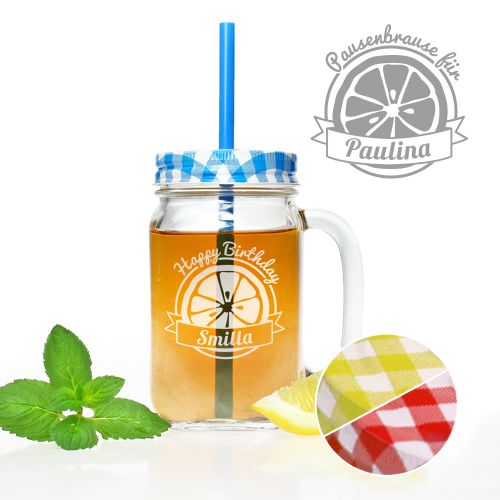 Glas mit Deckel und Strohhalm zum Geburtstag