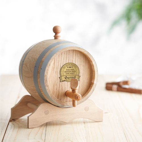 Holzfass mit Gravur Plakette - Bester Papa