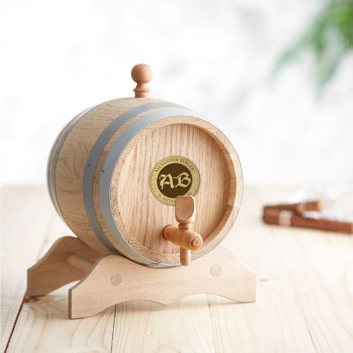 Holzfass mit Gravur Plakette - Initialen