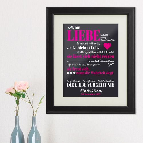Liebe vergeht nie personalisiertes Bild individuell für Pärchen