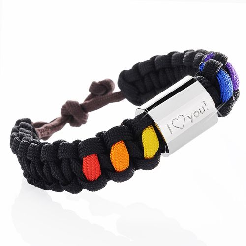 Bracelet grav� en paracorde � couleurs arc-en-ciel