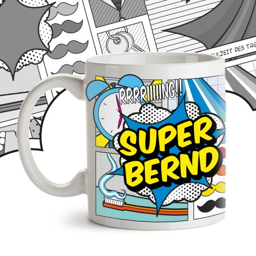 Personalisierte Comic Tasse - Super Mann
