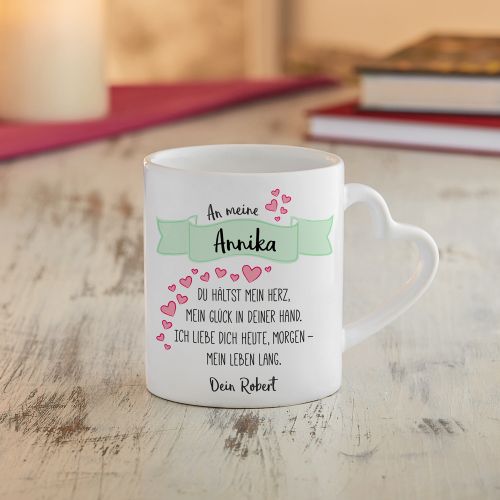 Tasse avec anse c�ur personnalis�e - Po�me d'amour