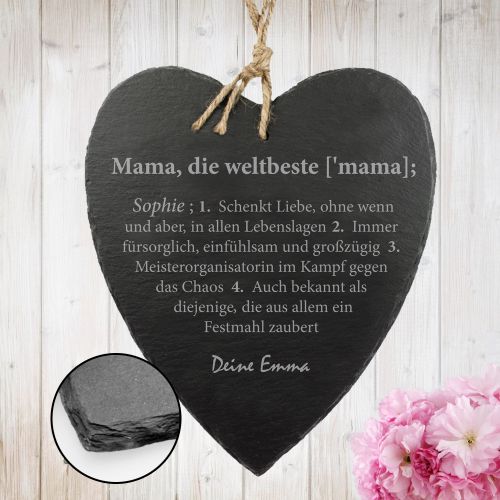 Schieferherz mit Gravur - Definition Weltbeste Mama