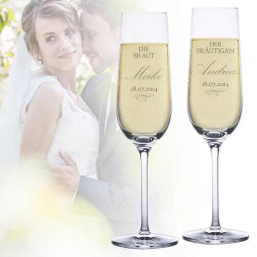 SektglÃ€ser zur Hochzeit - Braut und BrÃ€utigam