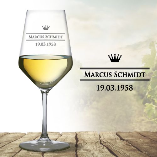 WeiÃweinglas mit Gravur - Royal