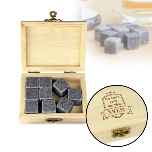 Whisky Steine in Holzkiste mit Gravur - Bester Papa
