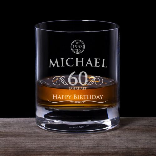Whiskyglas 60. Geburtstag elegant mit personalisierter Gravur