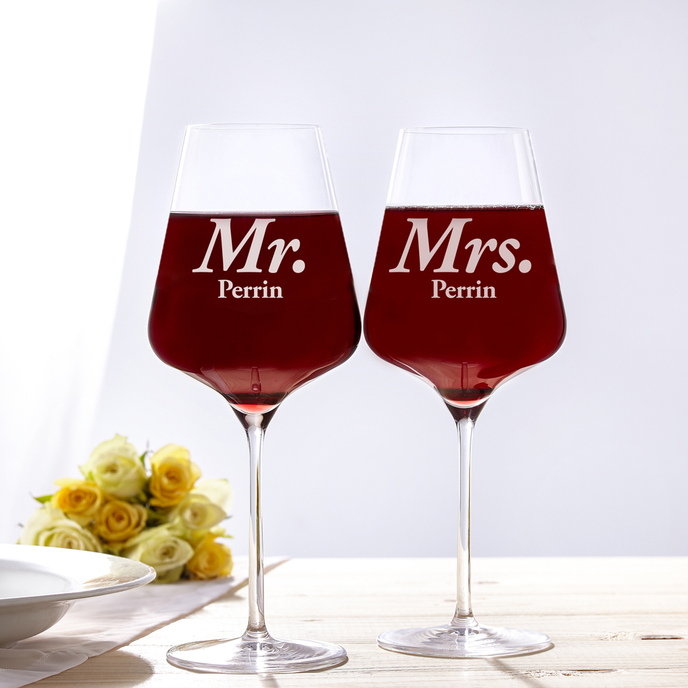 2 verres à vin Mr & Mrs Anniversaire mariage St Valentin amour 