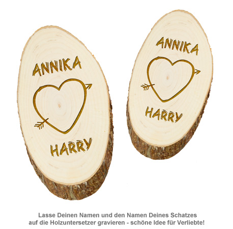 Holzuntersetzer mit Gravur - Herz - schöne Idee für Verliebte