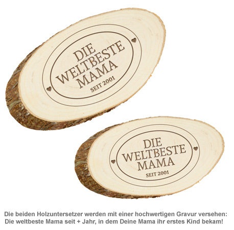 Holzuntersetzer mit Gravur - Die Weltbeste Mama - 2 Holzuntersetzer mit Gravur - Die Weltbeste Mama - 2
