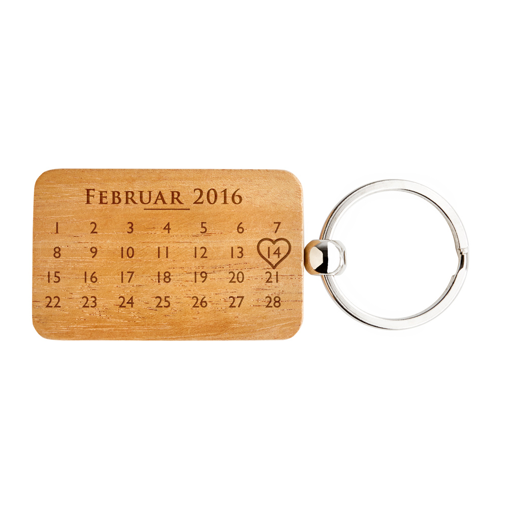Holz Schlüsselanhänger mit Kalender Gravur Partneranhänger Jahrestag Geschenk