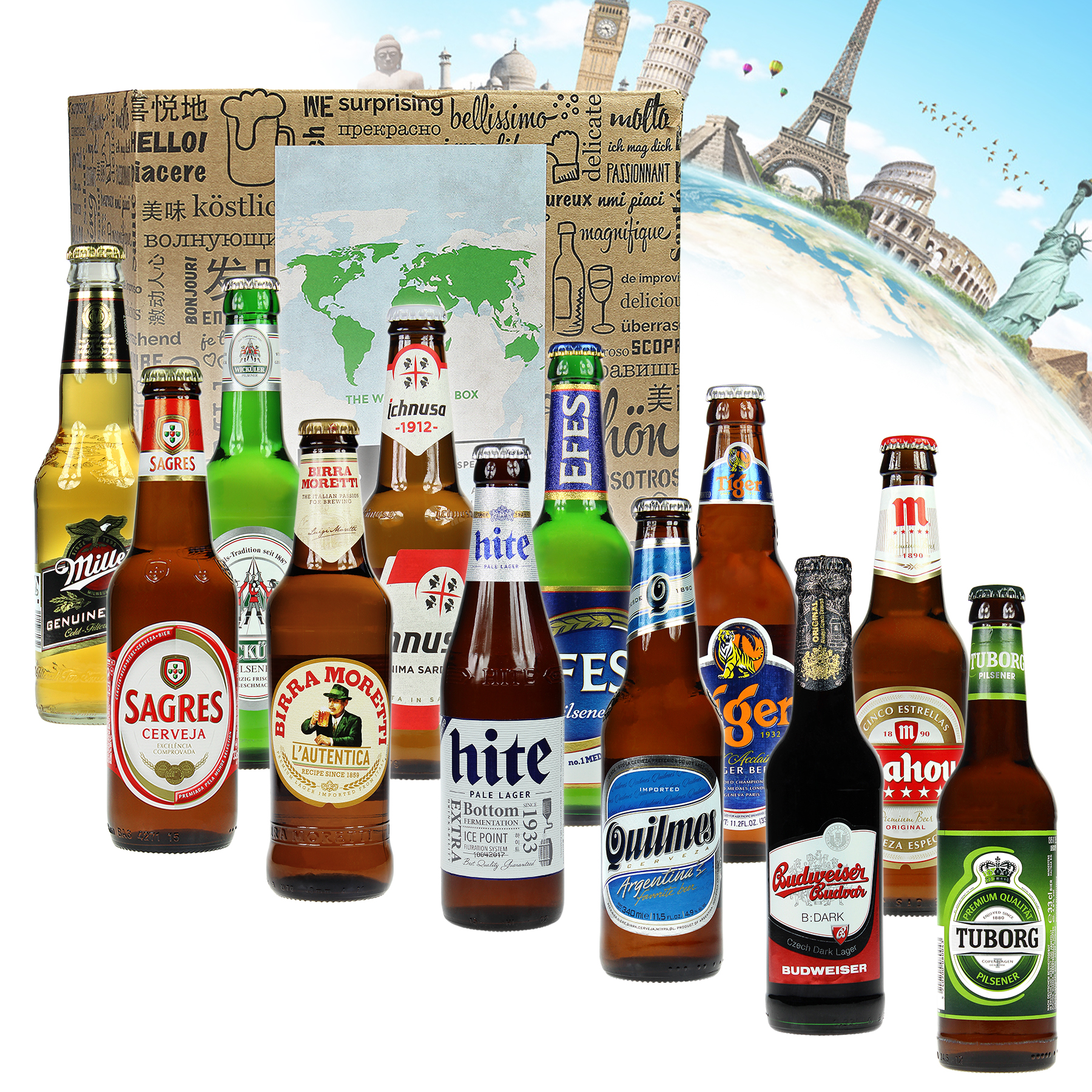 Geschenk Idee Biere für Männer 12er Bierbox mit Bieren aus aller Welt