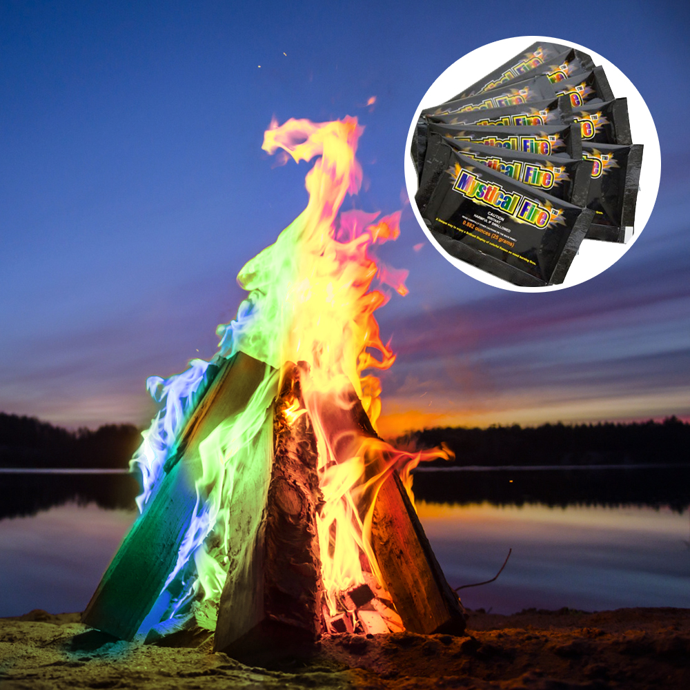 Mystisches Feuerpulver-Zauberstaub erzeugt Farben in Flammen 