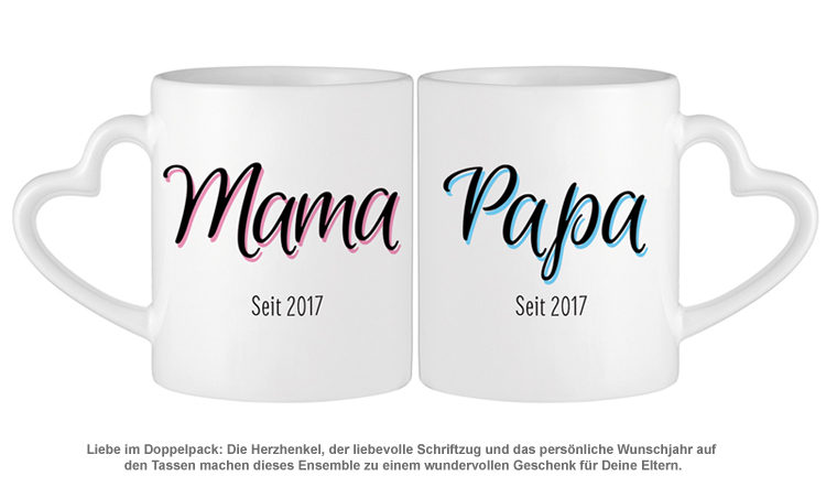 Eltern Set Muttertag Geschenk Mama Papa Herz / Mutter Vater ghostee Tasse 