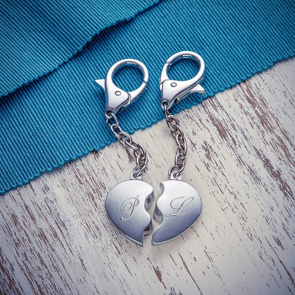 Geteiltes Herz SILBER Schlüsselanhänger mit Gravur Hochzeit Jahrestag Geschenk 