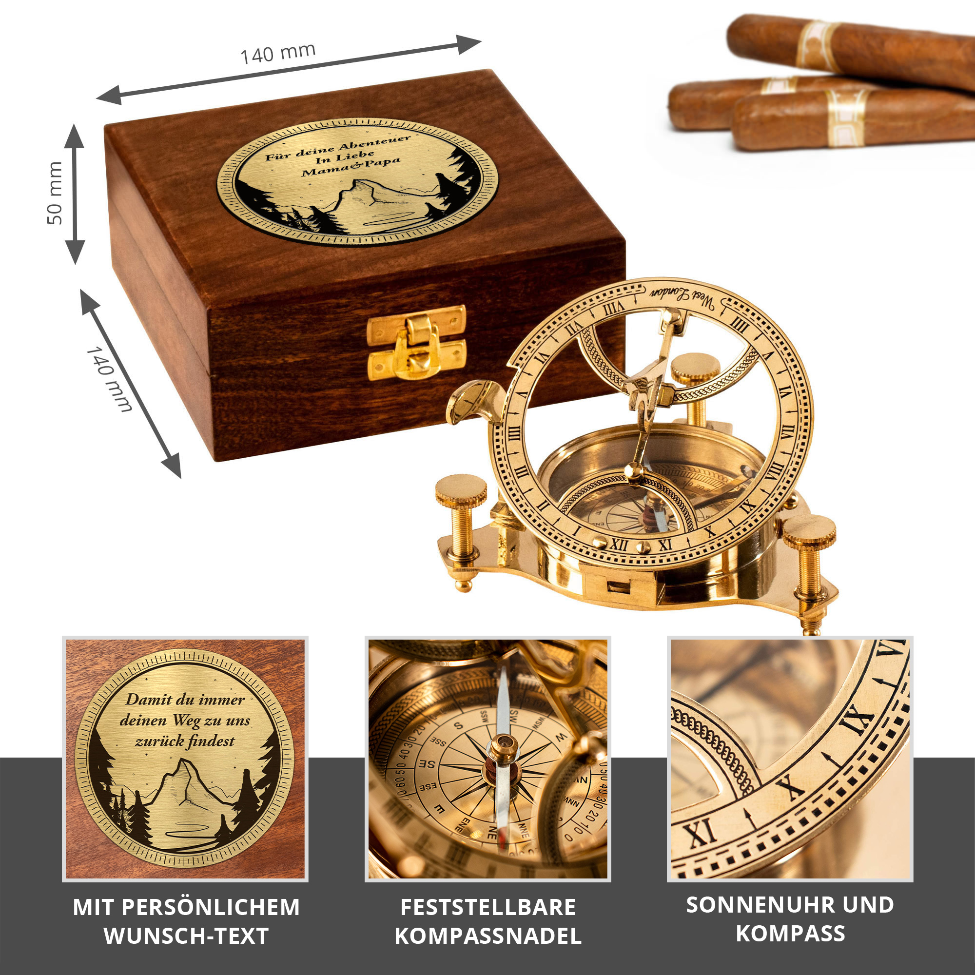 Antike Messing Sonnenuhr Kompass marine Geschenk 