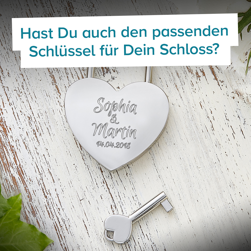 Liebesschloss mit Gravur Namen & Datum mit Herzschlüssel