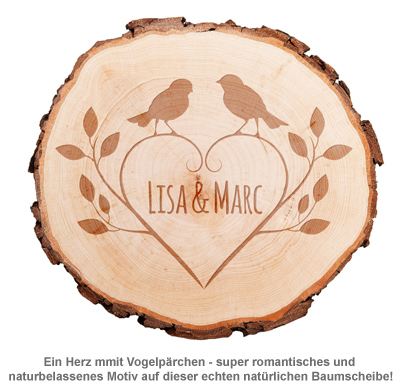 Baumscheibe mit Gravur - Vogelpärchen - 2 Baumscheibe mit Gravur - Vogelpärchen - 2