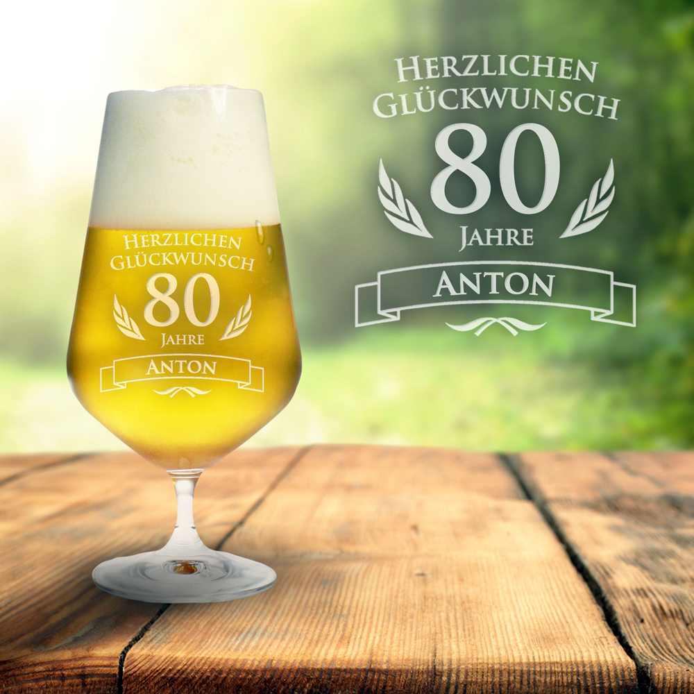 Bierglas Zum 80 Geburtstag Mit Namen Alter Graviertes Glas