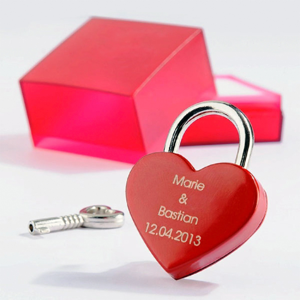 ELUNO Herz Liebes Schloss mit Gravur und Schlüssel zum Valentinstag Geschenk 