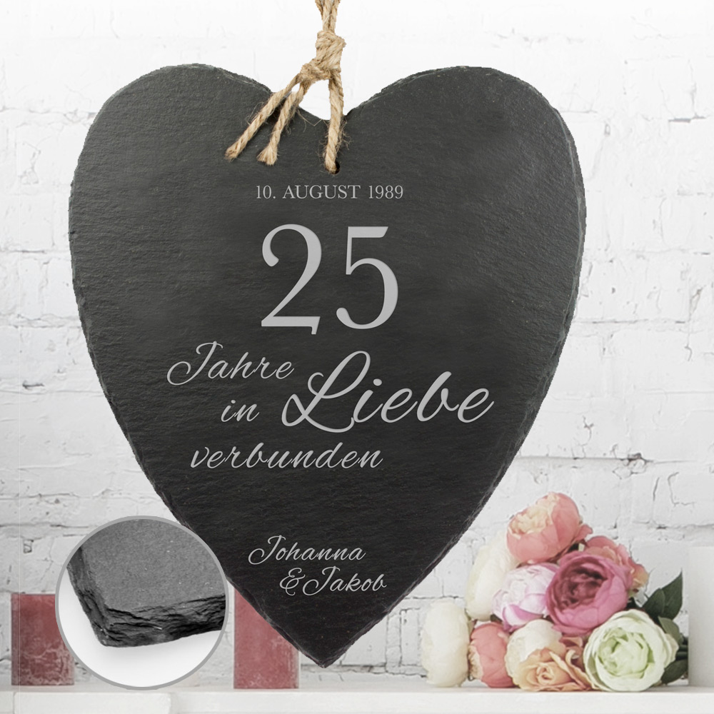 Schieferherz Zur Silberhochzeit Personliches Und Edles Geschenk