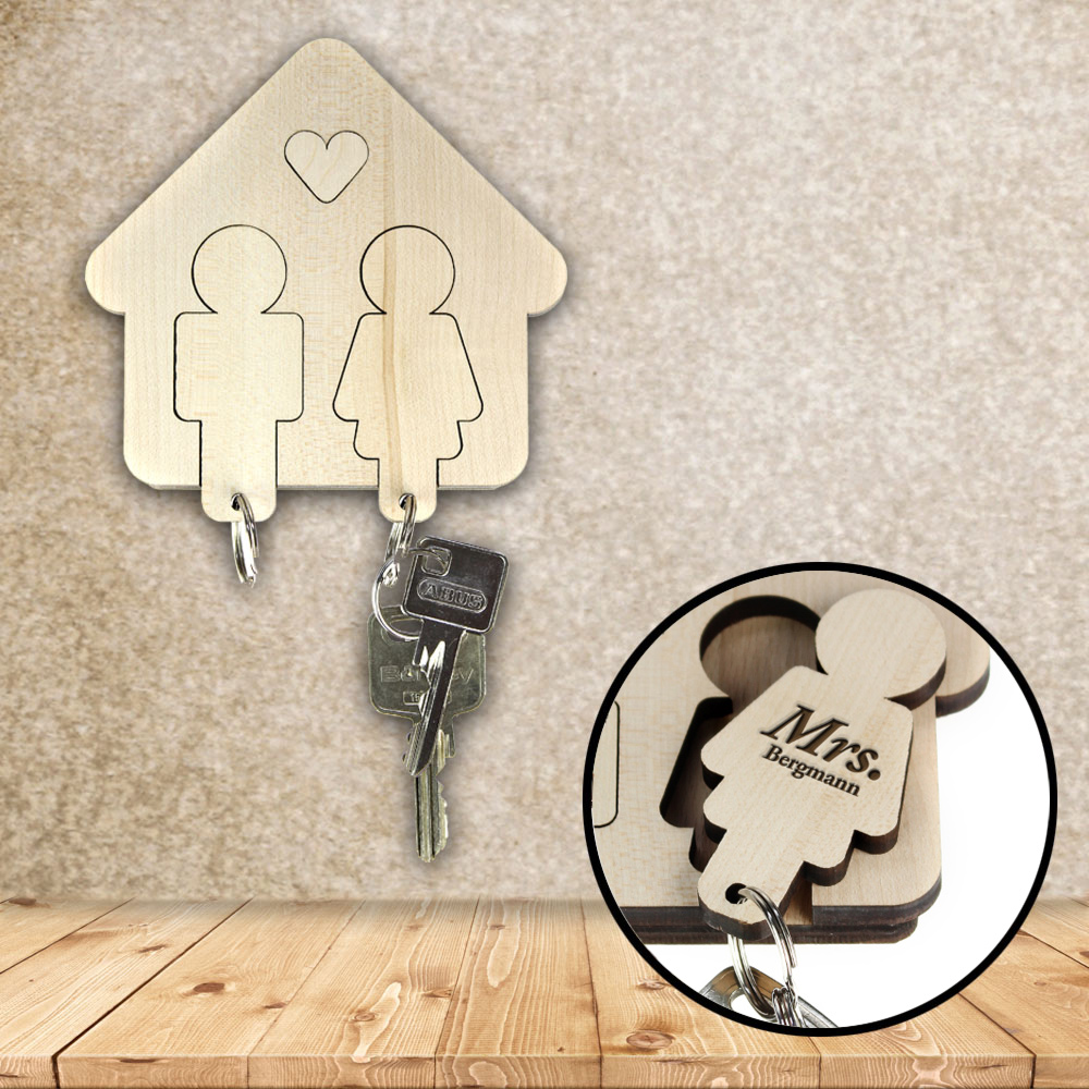 Schlüsselleiste für Paare Schlüsselboard Mann & Frau in Haus Form