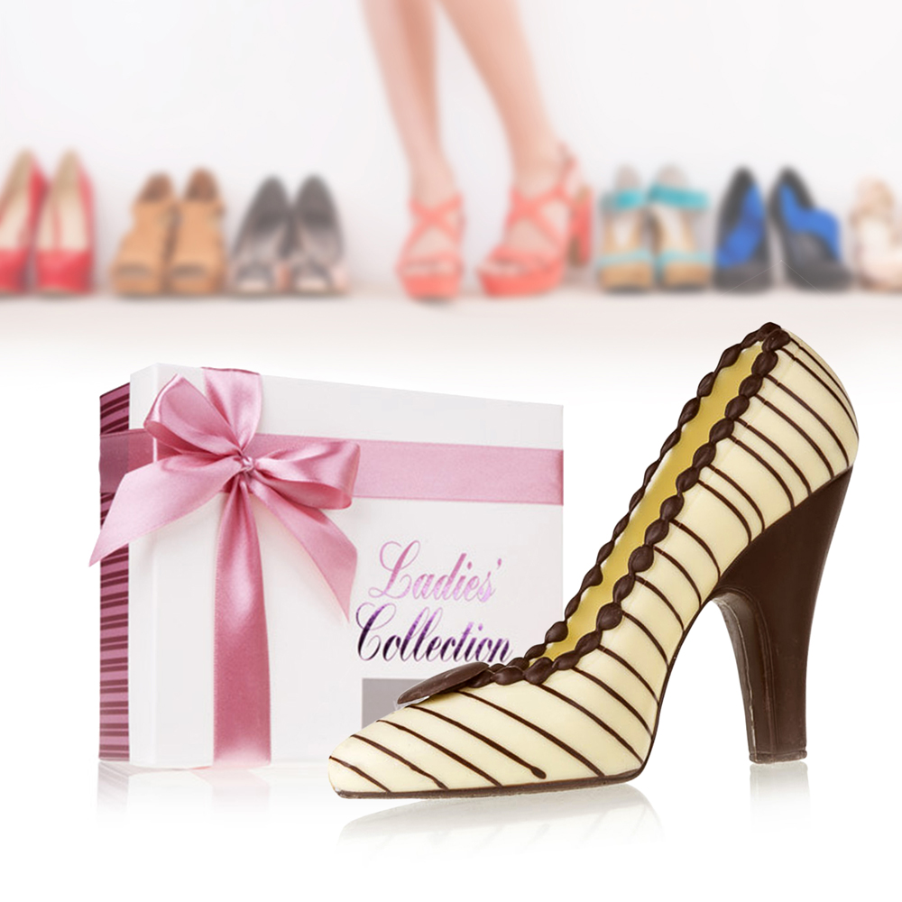 Schokoladen High Heel weißer Schokoladenschuh mit Karton High Heel weisse Schokolade