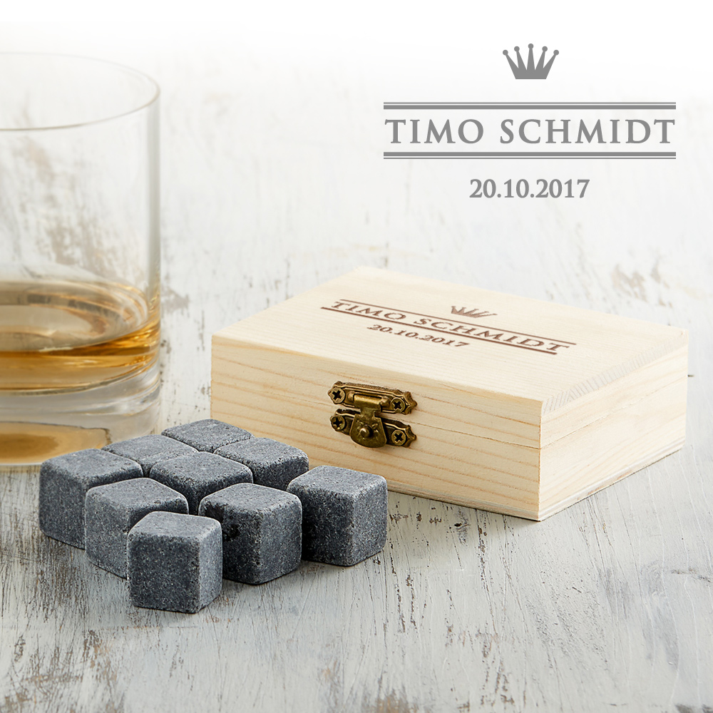 Whiskysteine Whisky-Geschenk-Box aus Holz mit Gravur Bester Bruder 2 Gläser 