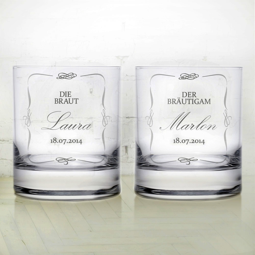 Whiskygläser zur Hochzeit Brautpaar persönliche 2er Set Gravur