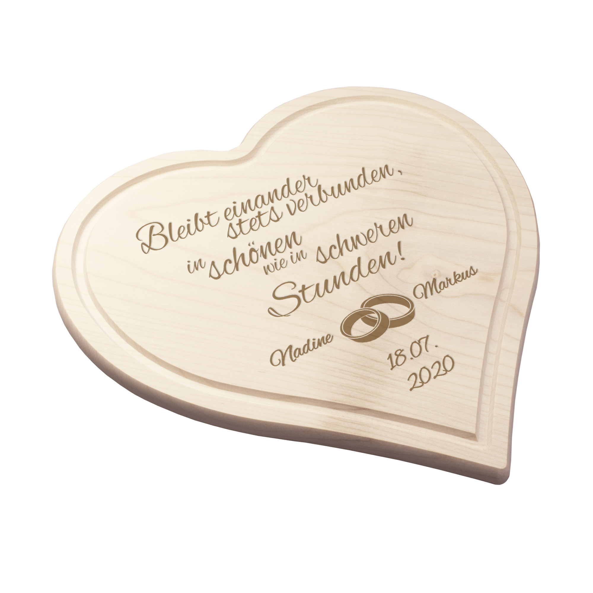 Graviertes Brett Herz zur Hochzeit ist individuell gravierbar