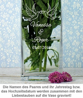 Vase Liebestauben - personalisiert - 2 Vase Liebestauben - personalisiert - 2