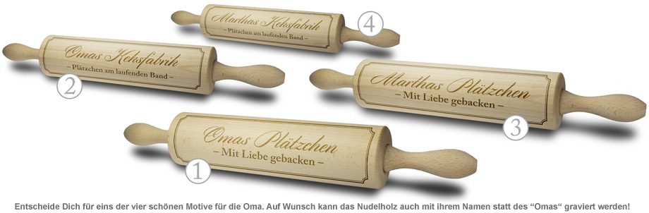 Omas Nudelholz - mit Gravur - 2 Omas Nudelholz - mit Gravur - 2