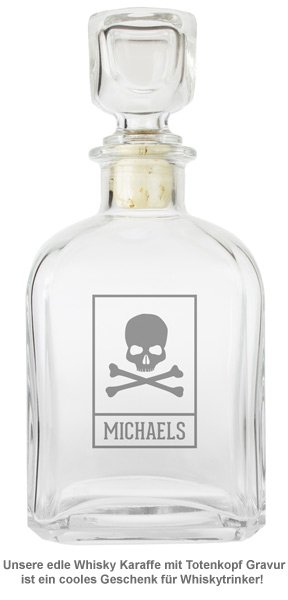 Whisky Karaffe - mit Totenkopf Gravur - 2 Whisky Karaffe - mit Totenkopf Gravur - 2