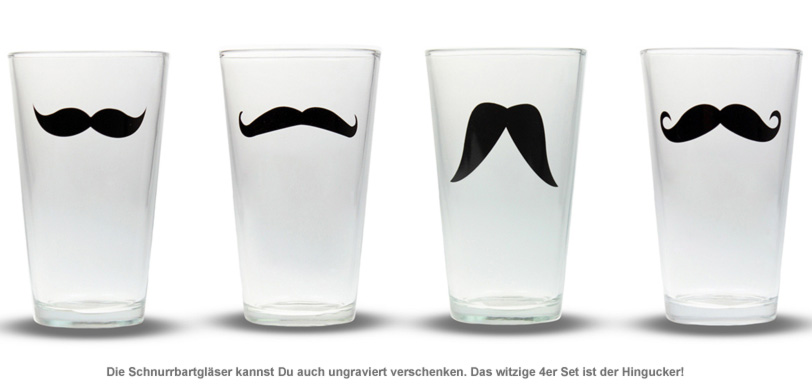 Schnurrbart Gläser - 4er Set - 3 Schnurrbart Gläser - 4er Set - 3