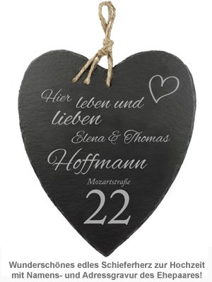 Schieferherz zur Hochzeit - Hausnummer - 2 Schieferherz zur Hochzeit - Hausnummer - 2