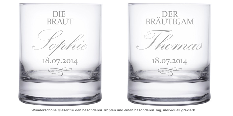Whiskygläser zur Hochzeit - Braut und Bräutigam - 2 Whiskygläser zur Hochzeit - Braut und Bräutigam - 2