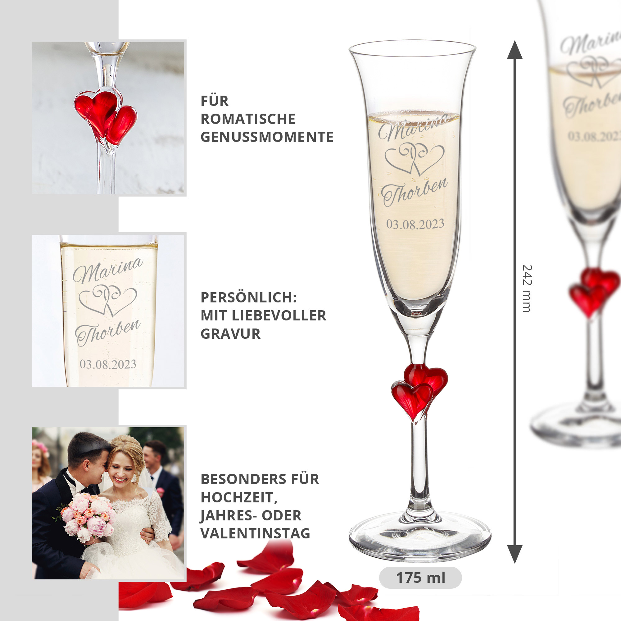 Herzen Sektgläser zur Hochzeit - 2 Herzen Sektgläser zur Hochzeit - 2