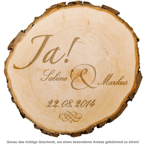 Baumscheibe zur Hochzeit - Jawort Gravur - 2 Baumscheibe zur Hochzeit - Jawort Gravur - 2