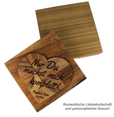 Graviertes Holz Puzzle Herz - Nur Du - 2 Graviertes Holz Puzzle Herz - Nur Du - 2