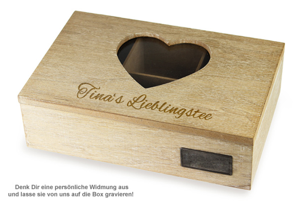 Gravierte Teebox aus Holz - Herz - 2 Gravierte Teebox aus Holz - Herz - 2