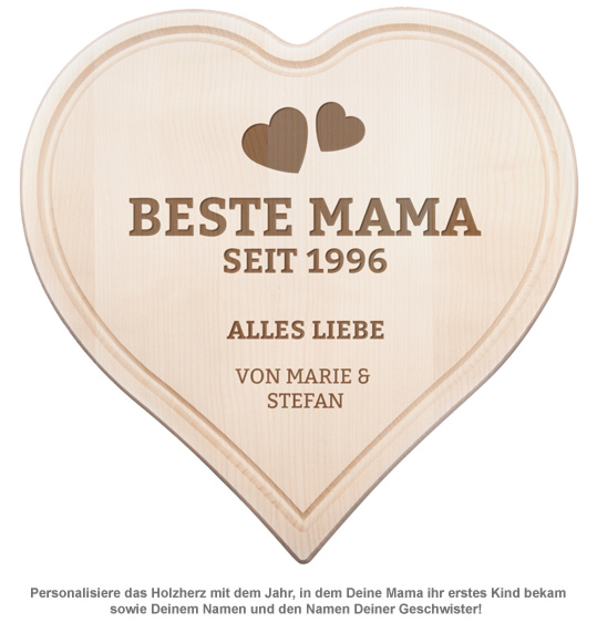 Graviertes Holzherz - Beste Mama von Herzen - 2 Graviertes Holzherz - Beste Mama von Herzen - 2