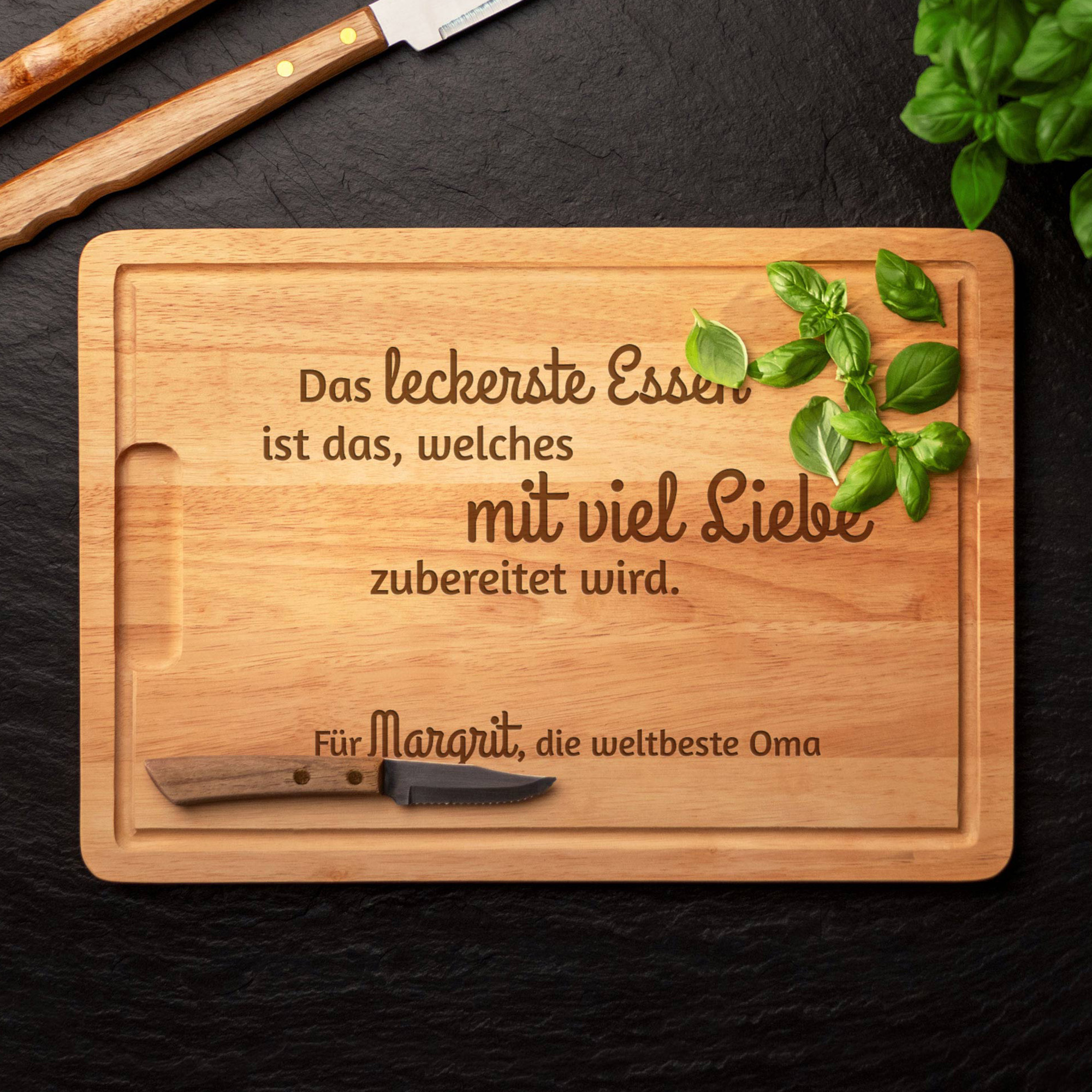 Schneidebrett mit Gravur - Oma kocht mit Liebe - 2 Schneidebrett mit Gravur - Oma kocht mit Liebe - 2