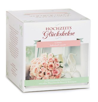 Hochzeits Glückskekse Geschenkbox mit 12 tollen Liebesbotschaften